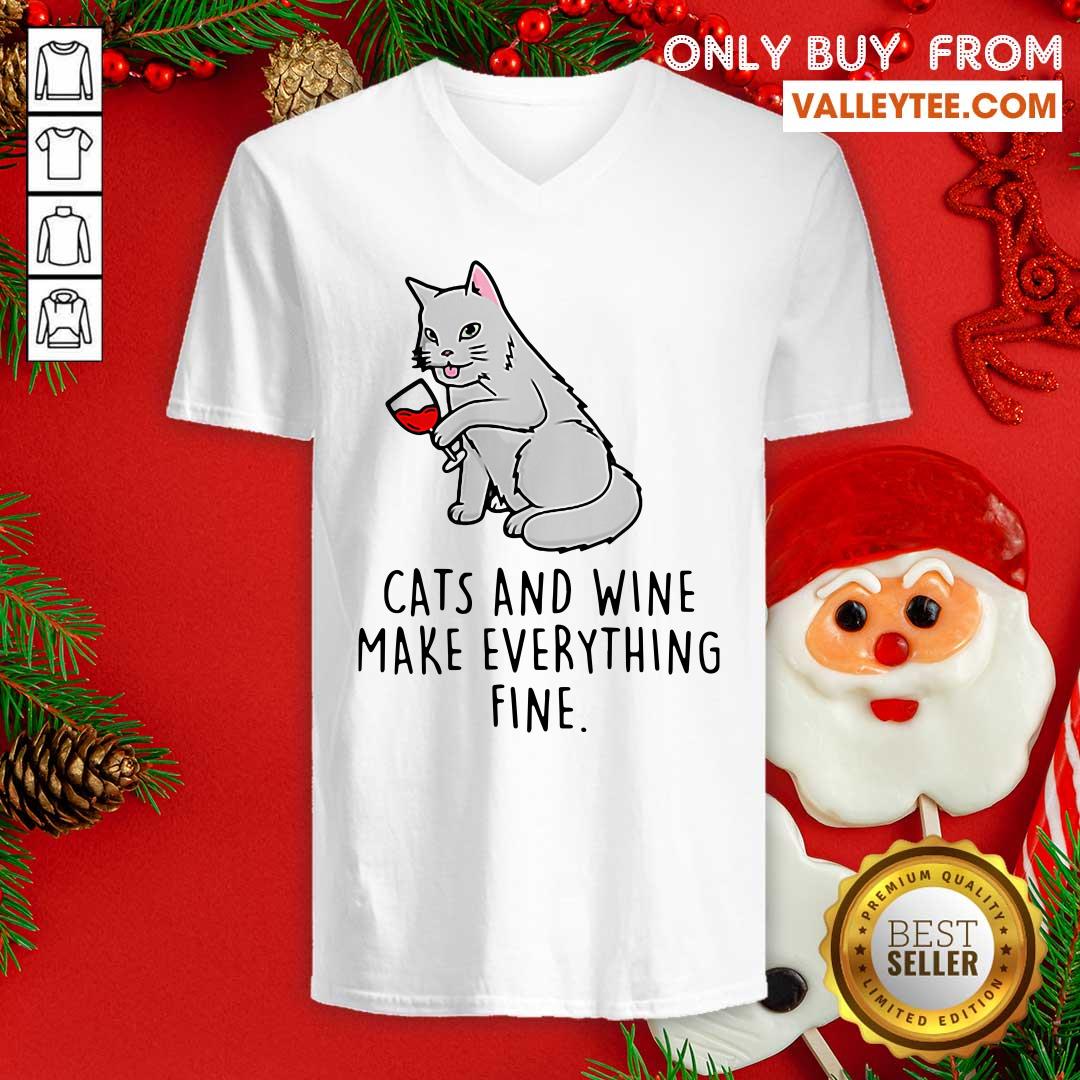 Sweet Cats And Wine Make Everything Fine Shirt - Image 4