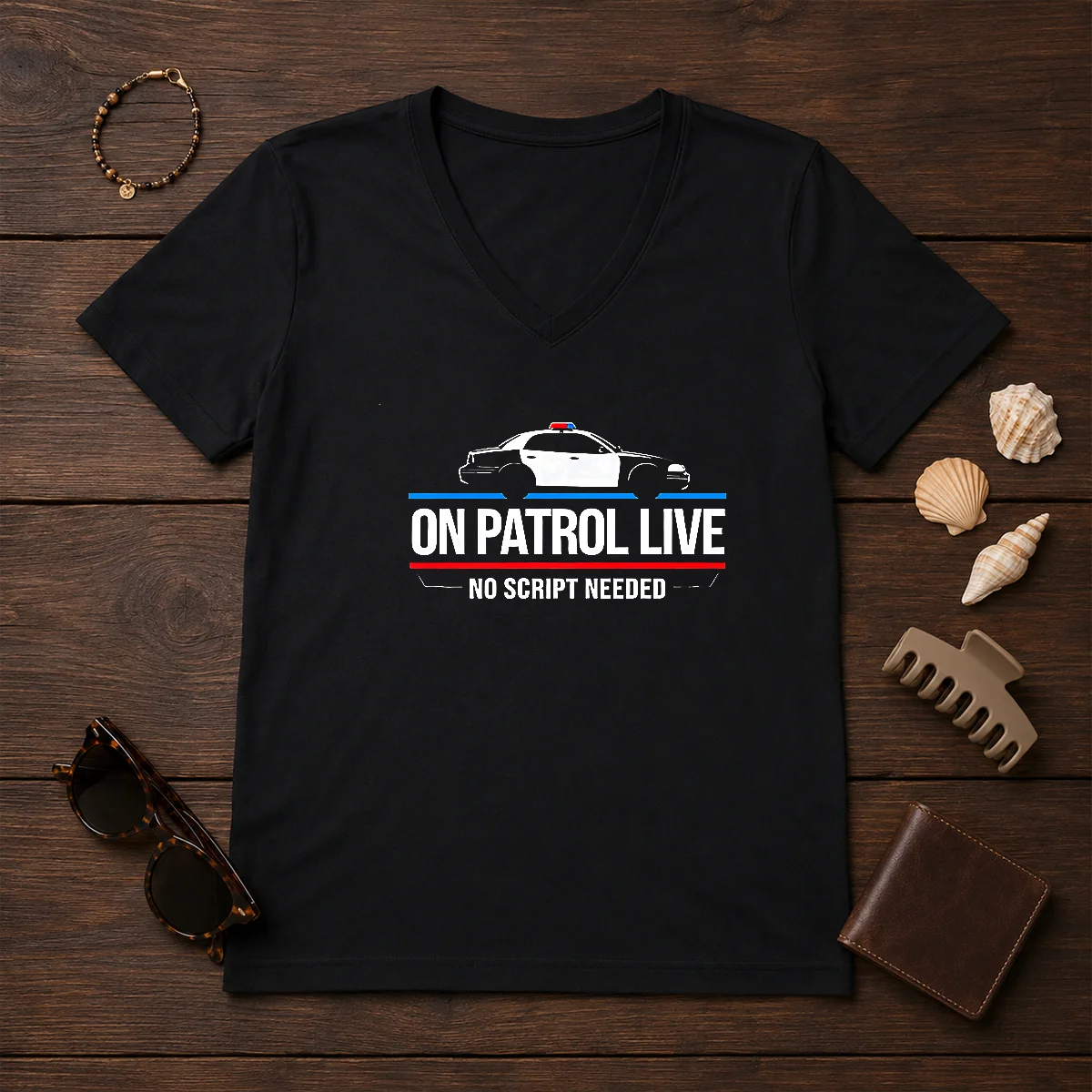 Awesome On Patrol Live Apparel Police Car No Script Needed Shirt - Image 2