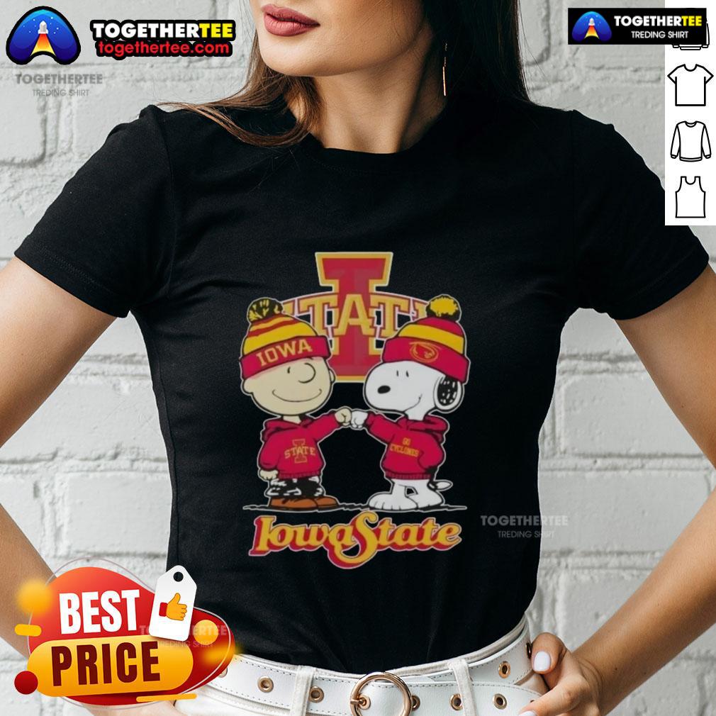 Hot Charlie Brown Fist Bump Snoopy X Iowa State Cyclones Football T-Shirt - Image 3
