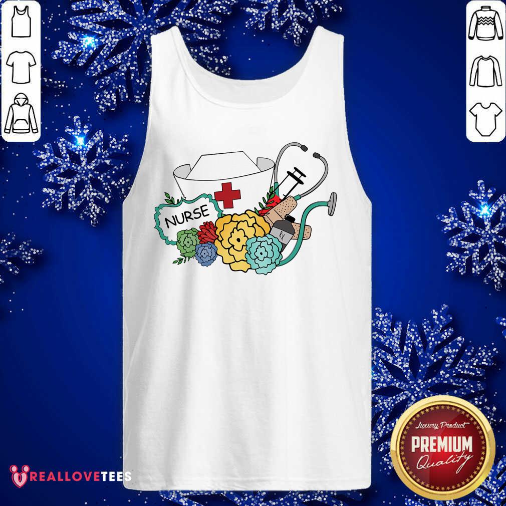 Nurse Needle Ear Piece Flower Shirt - Image 4