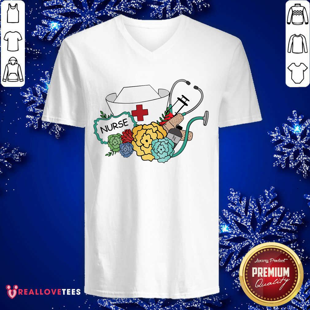 Nurse Needle Ear Piece Flower Shirt - Image 3