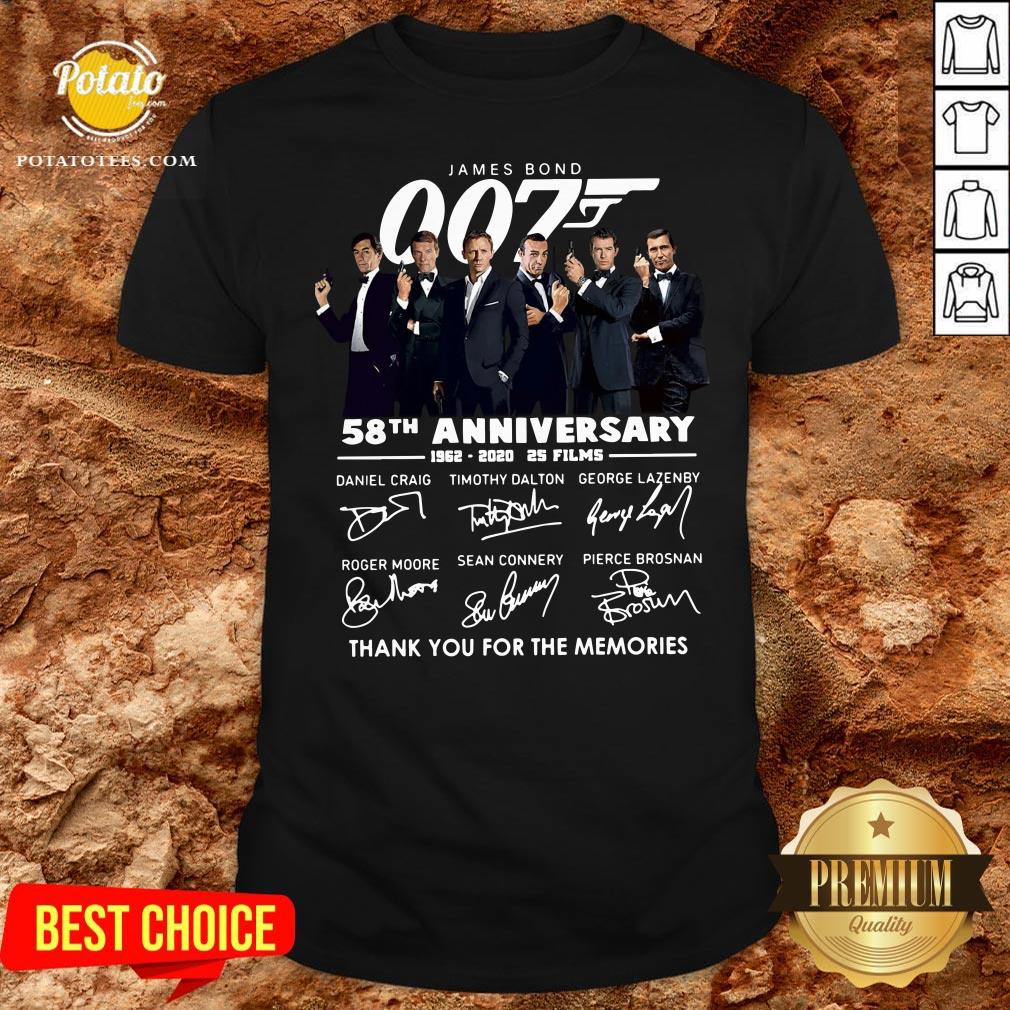Official James Bond 007 58th Anniversary 1962 2020 2s Films Thank You For The Memories Signatures Shirt