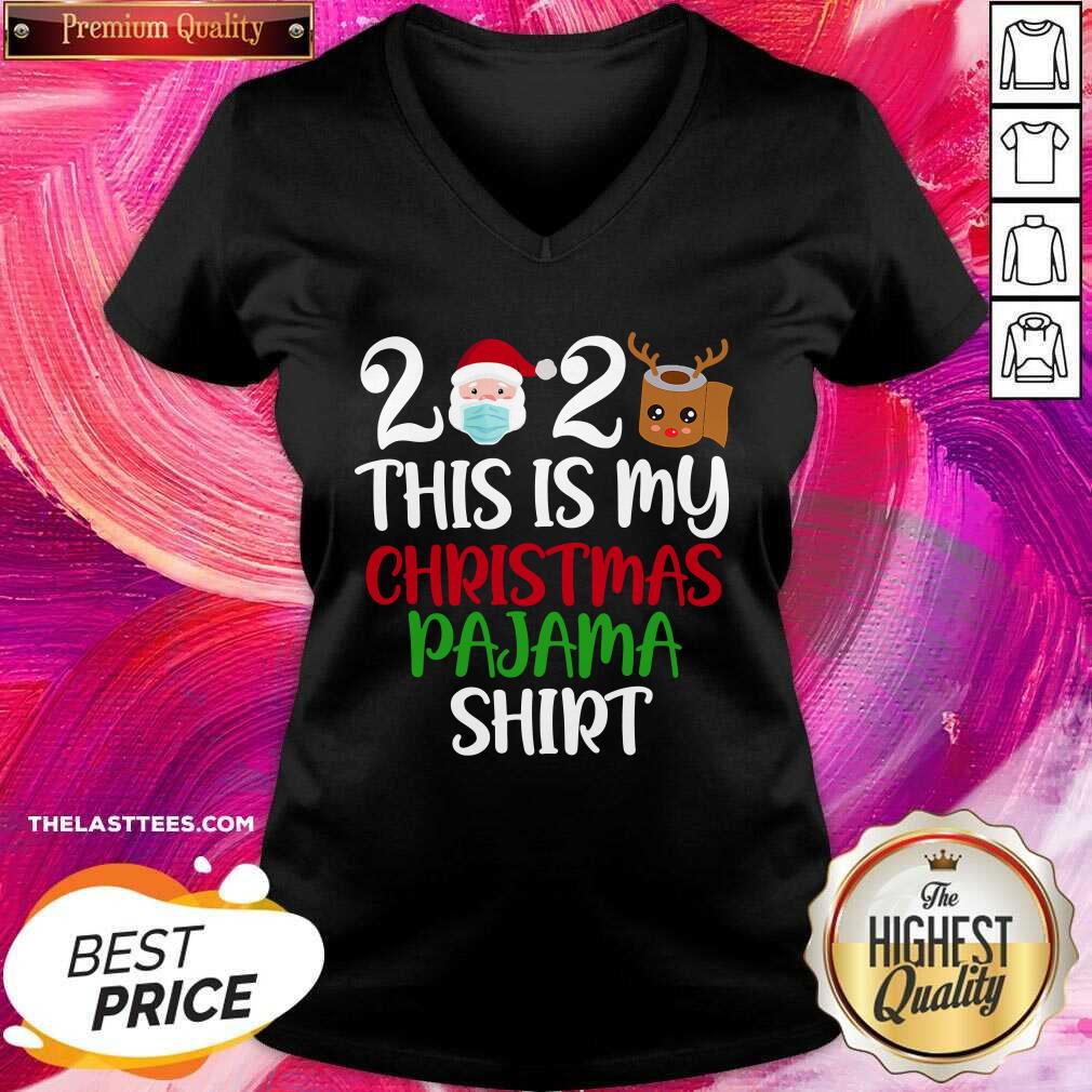 Hot 2020 This Is My Christmas Pajama Quarantine Santa Wear Mask Toilet Paper Reindeer Shirt - Image 2