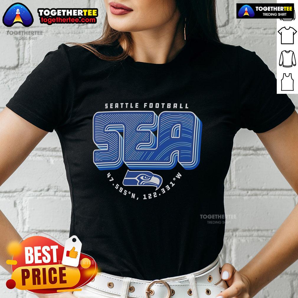 Official Seattle Seahawks Hometown Sea Geographic Coordinates T-Shirt - Image 3