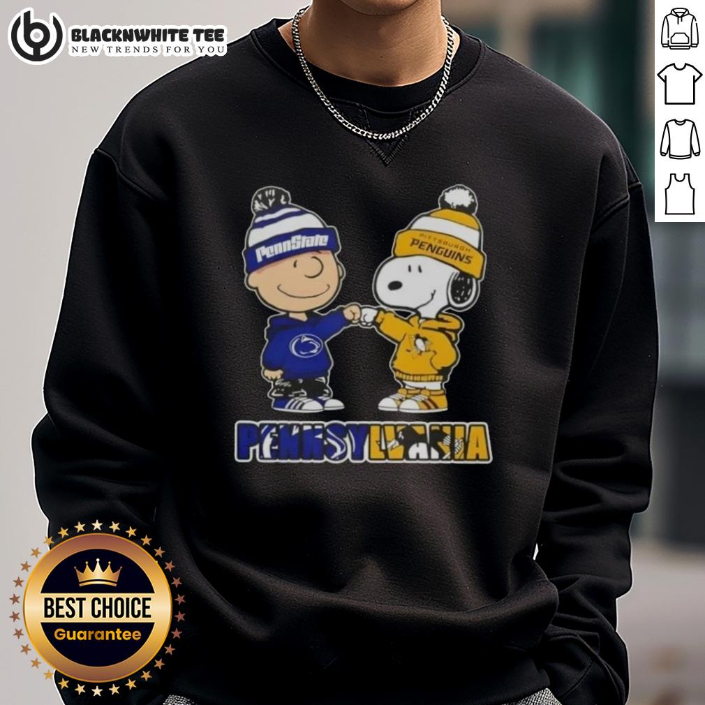 Cute Charlie Brown Fist Bump Snoopy Pennsylvania City Nittany Lions X Pittsburgh Penguins T-Shirt - Image 5