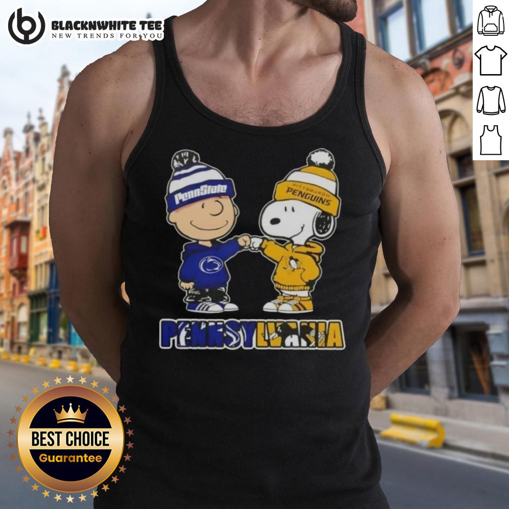 Cute Charlie Brown Fist Bump Snoopy Pennsylvania City Nittany Lions X Pittsburgh Penguins T-Shirt - Image 4