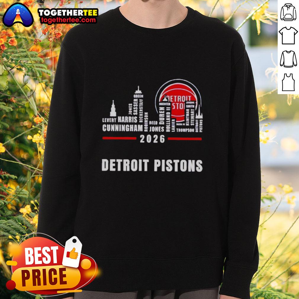Pretty Detroit Pistons 2026 Greatest Of All Time Players City Skyline T-Shirt - Image 5