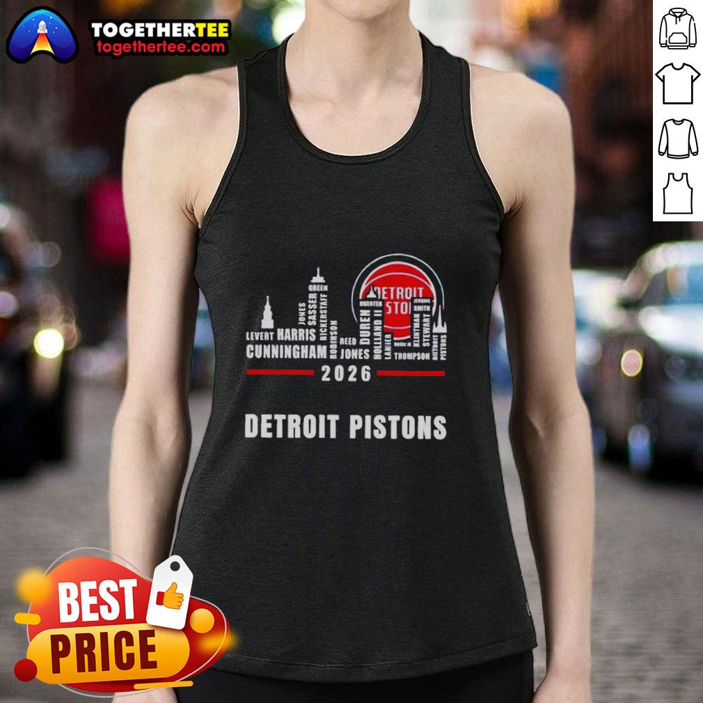 Pretty Detroit Pistons 2026 Greatest Of All Time Players City Skyline T-Shirt - Image 4