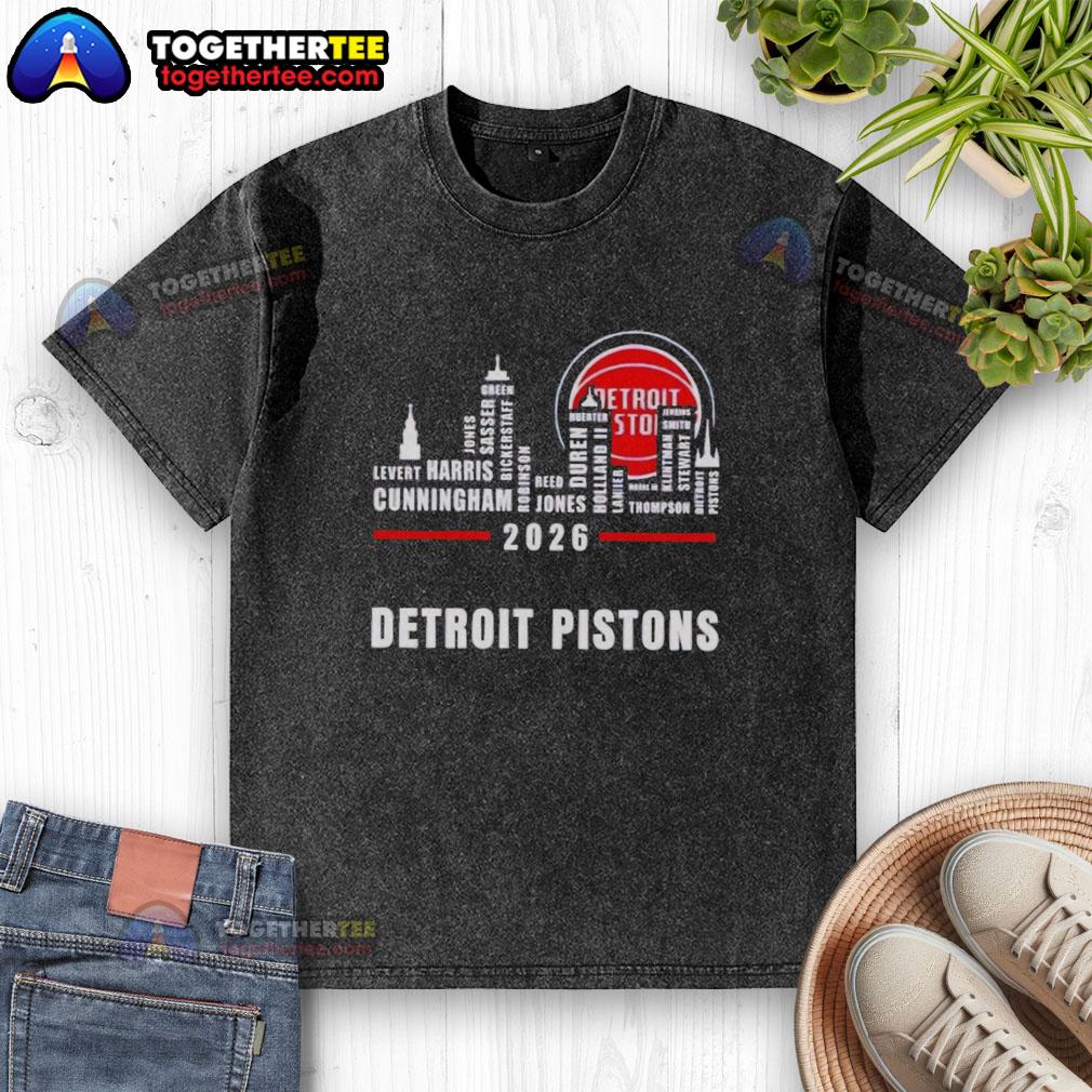 Pretty Detroit Pistons 2026 Greatest Of All Time Players City Skyline T-Shirt - Image 6