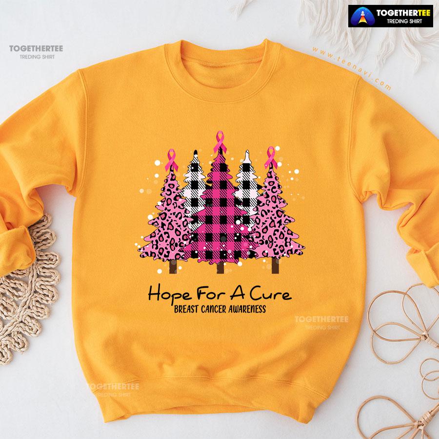 Hope For A Cure Breast Cancer Awareness Pink Ribbon Christmas Tree Sweatshirt - Image 10