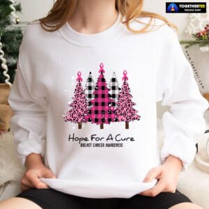Alternative view of Hope For A Cure Breast Cancer Awareness Pink Ribbon Christmas Tree Sweatshirt