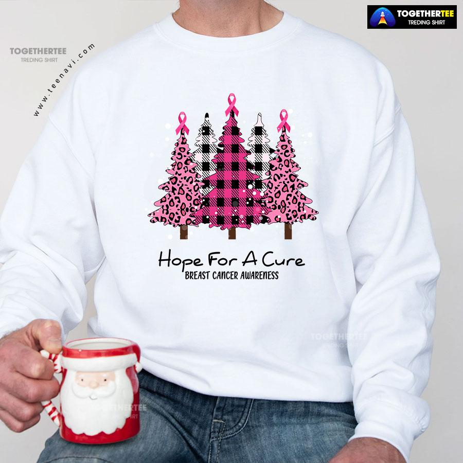 Hope For A Cure Breast Cancer Awareness Pink Ribbon Christmas Tree Sweatshirt - Image 3