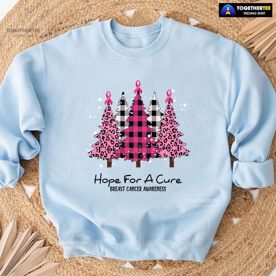 Hope For A Cure Breast Cancer Awareness Pink Ribbon Christmas Tree Sweatshirt - Image 6