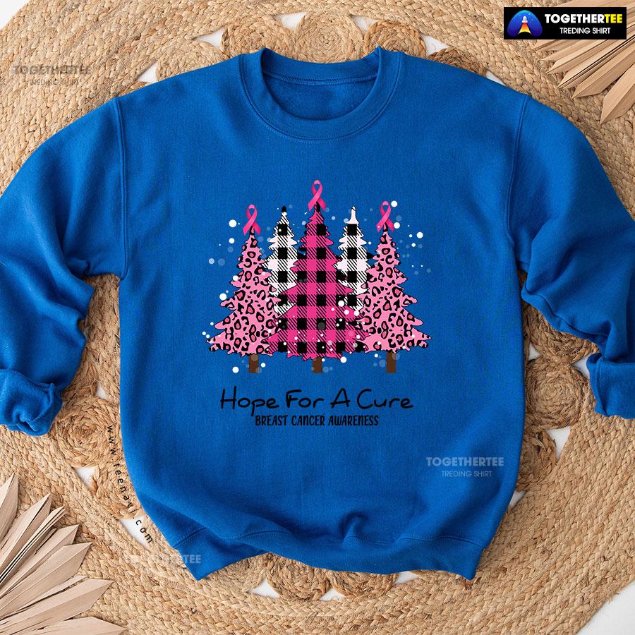 Hope For A Cure Breast Cancer Awareness Pink Ribbon Christmas Tree Sweatshirt - Image 9