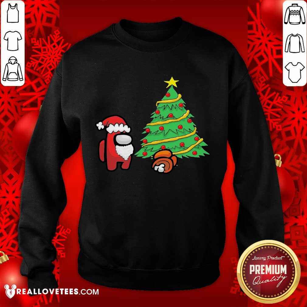 Pretty Among Us Hat Santa And Tree Pine Merry Christmas Shirt - Image 3