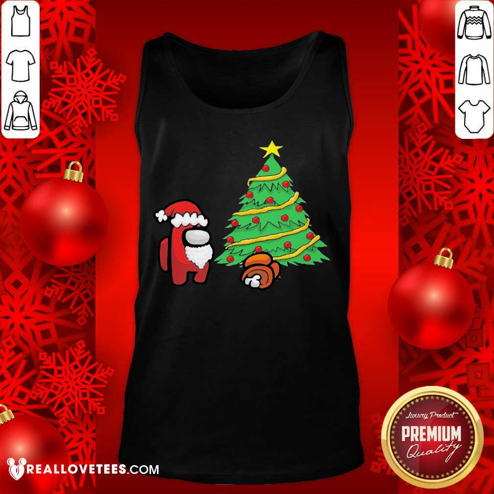 Pretty Among Us Hat Santa And Tree Pine Merry Christmas Shirt - Image 2