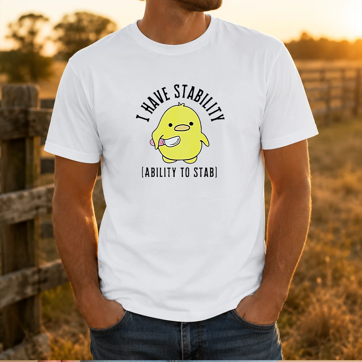 Top Cute Duck I Have Stability Ability To Stab Pun Meme Quote Yellow Bird Shirt