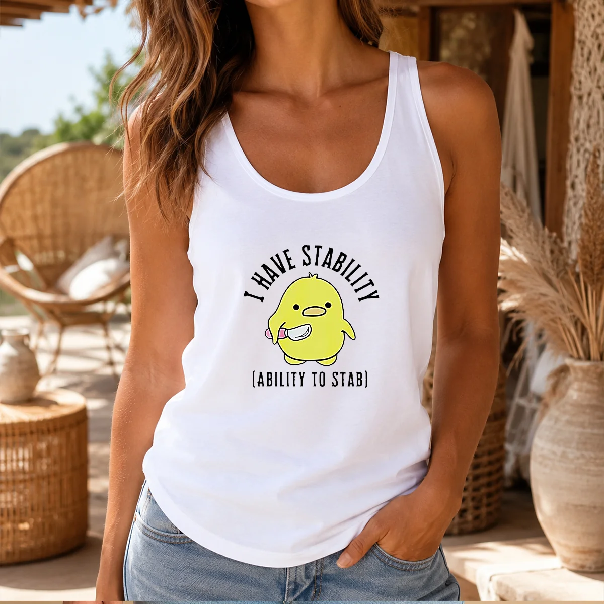 Top Cute Duck I Have Stability Ability To Stab Pun Meme Quote Yellow Bird Shirt - Image 3
