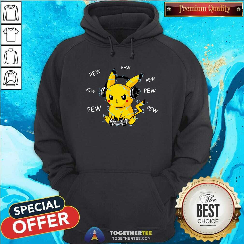 Pikachu Plays Video Game Pew Pew Pew Shirt - Image 5