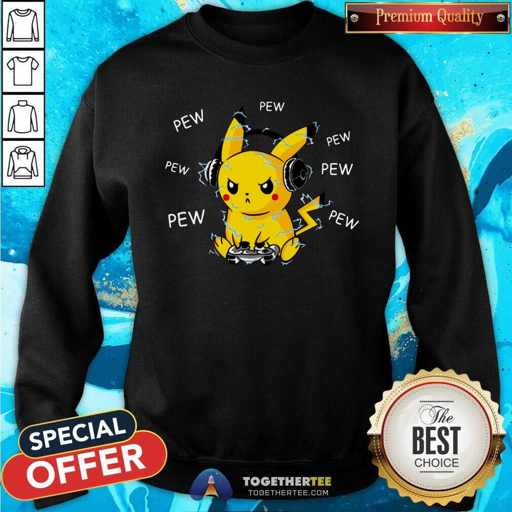 Pikachu Plays Video Game Pew Pew Pew Shirt - Image 2