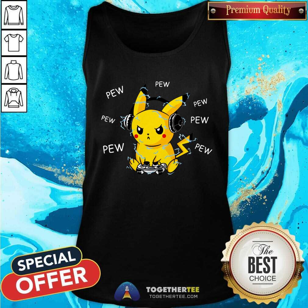 Pikachu Plays Video Game Pew Pew Pew Shirt - Image 4