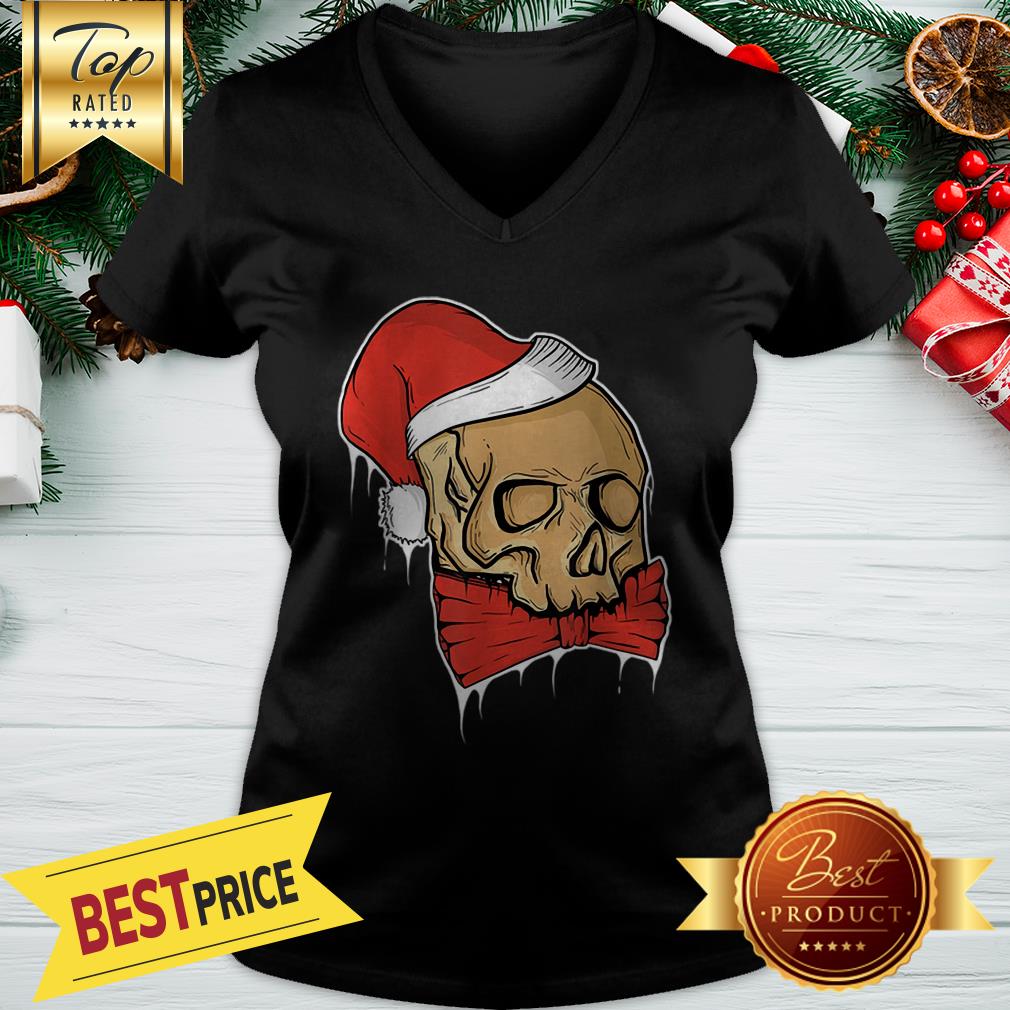 Pretty Vintage Skull Christmas Santa Hat Funny Shirt - Image 2