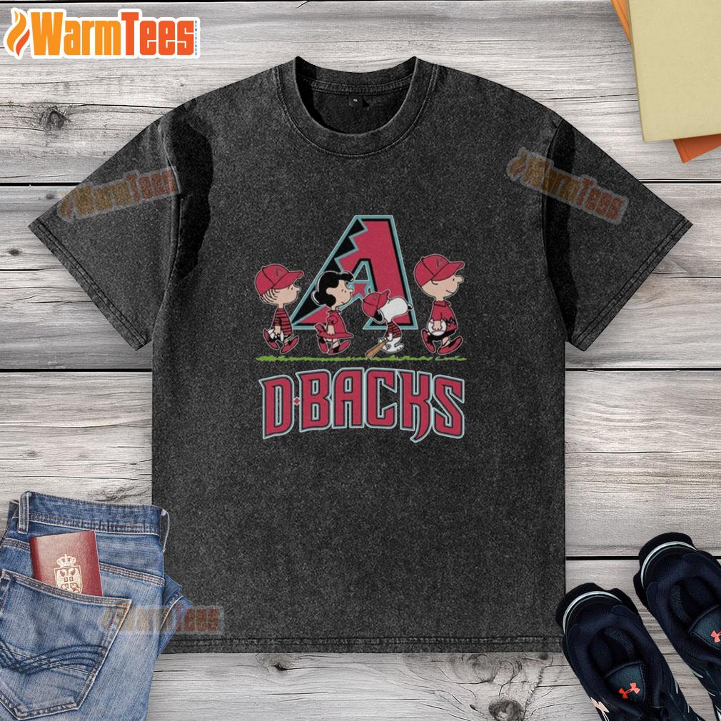 Premium Snoopy Charlie Brown Linus And Lucy Wearing Arizona Diamondbacks Baseball Jersey T-Shirt - Image 6
