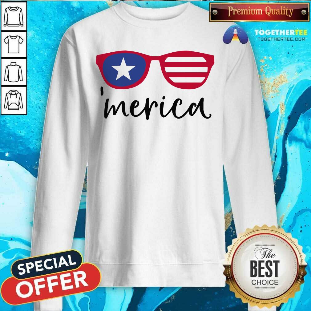 Pretty Merica Glasses American Flag Shirt - Image 2