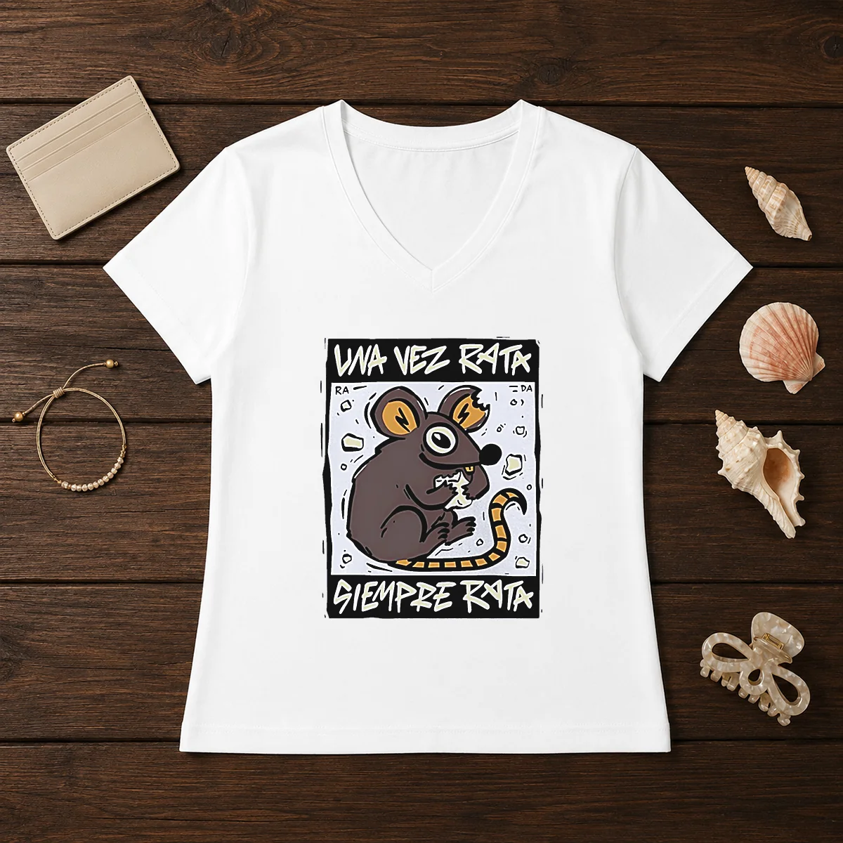 Awesome Mouse Eating Cheese Una Vez Rata Siempre Rata Rat Funny Shirt - Image 2