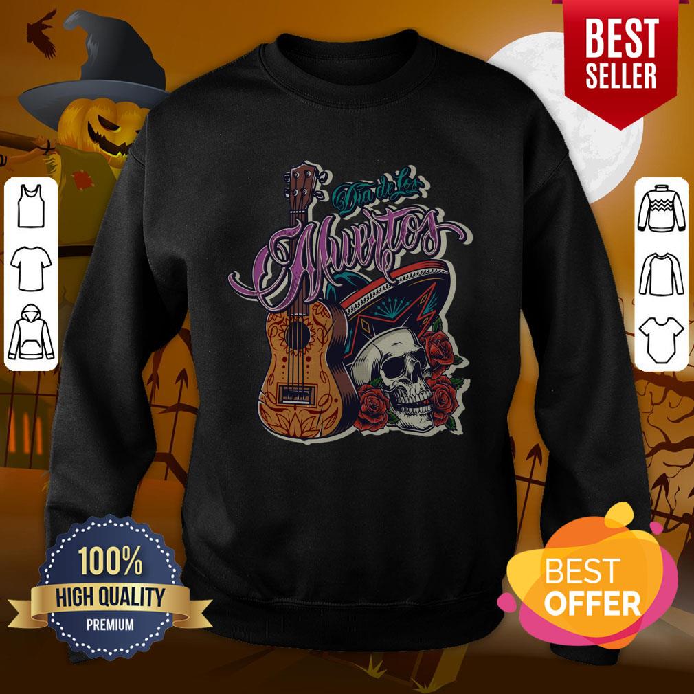 Floral Sugar Skull Sombrero Guitar Day Of The Dead Mariachi Shirt - Image 4