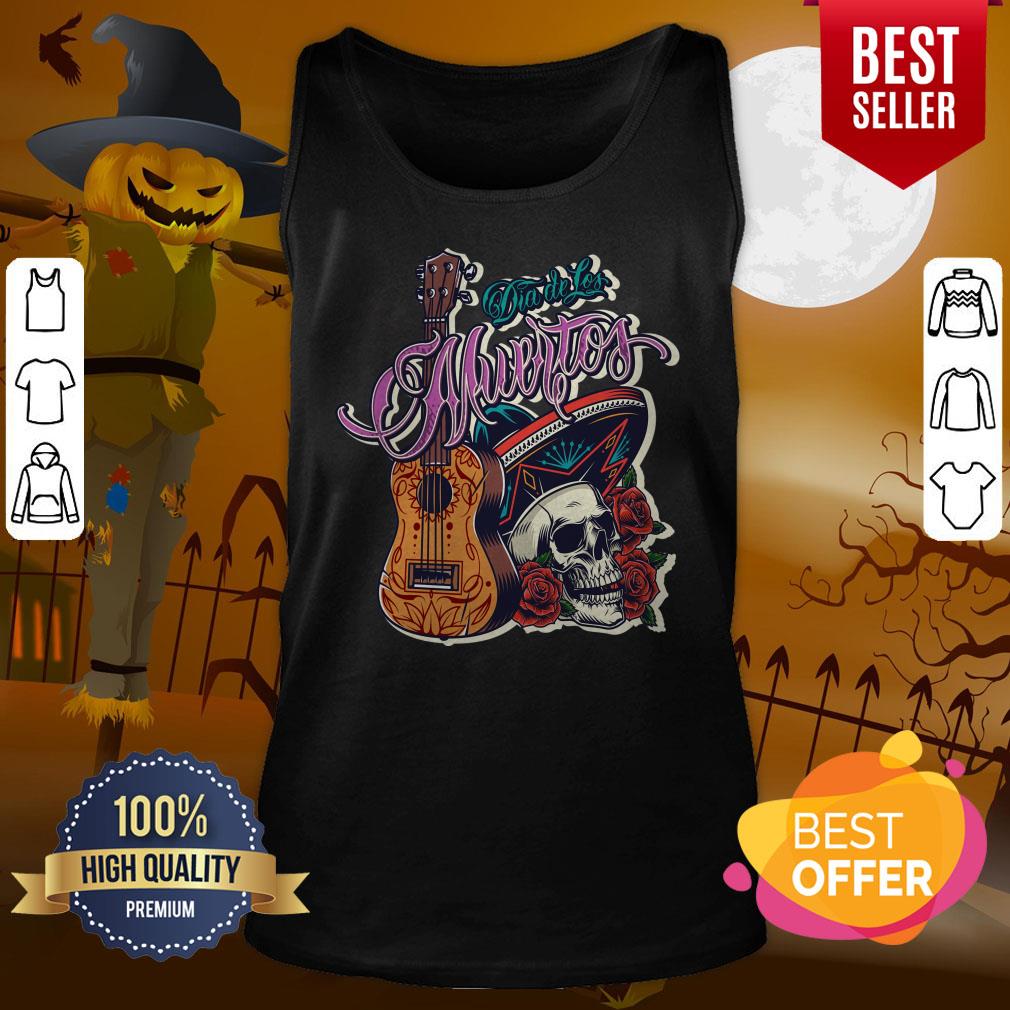 Floral Sugar Skull Sombrero Guitar Day Of The Dead Mariachi Shirt - Image 3