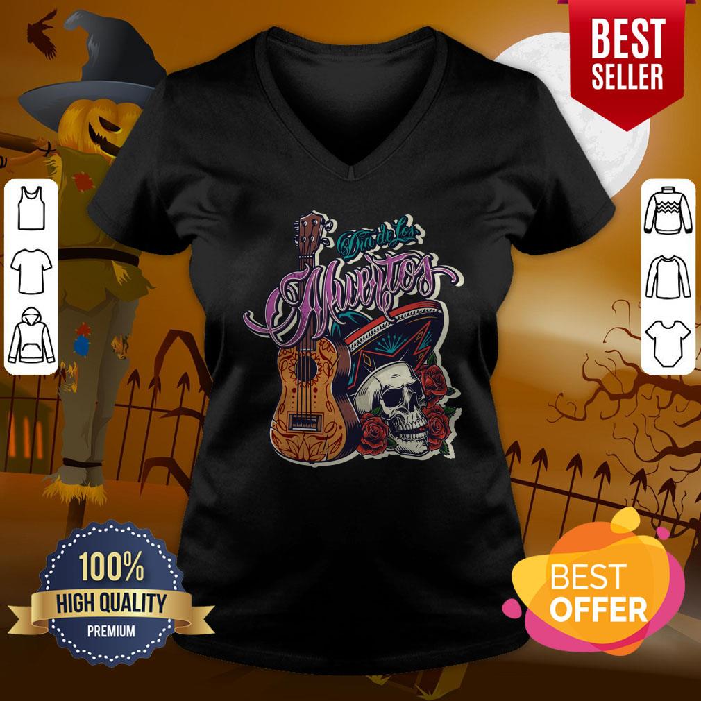 Floral Sugar Skull Sombrero Guitar Day Of The Dead Mariachi Shirt - Image 2