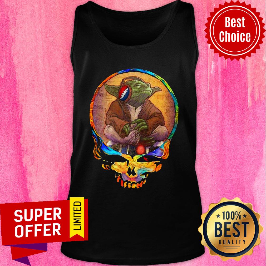 Top Star Wars Yoda Listening Grateful Dead Skull Shirt - Image 4