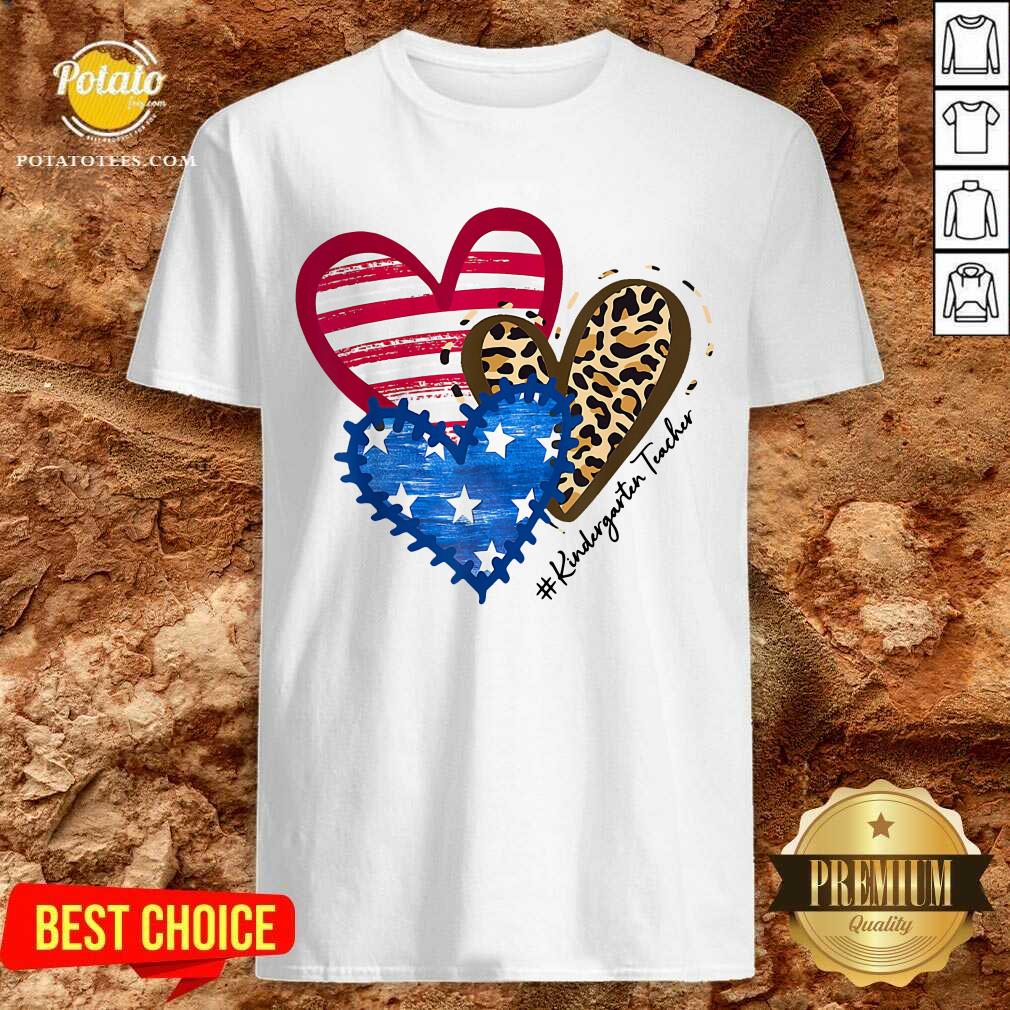 American Flag Leopard Heart Kindergarten Teacher Shirt