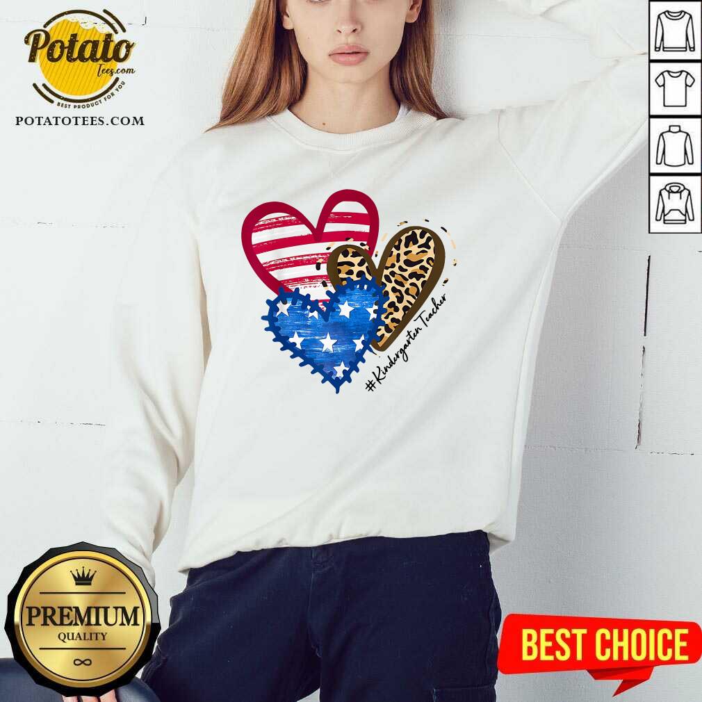 American Flag Leopard Heart Kindergarten Teacher Shirt - Image 4