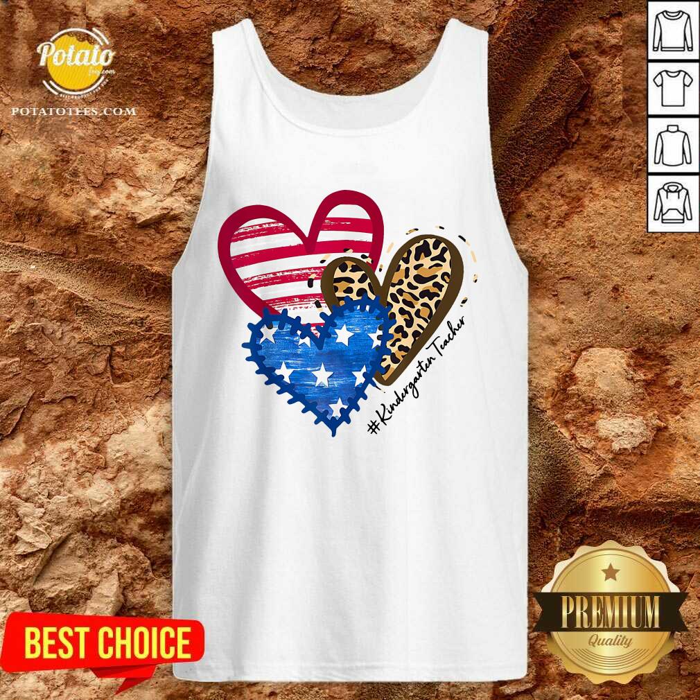 American Flag Leopard Heart Kindergarten Teacher Shirt - Image 3
