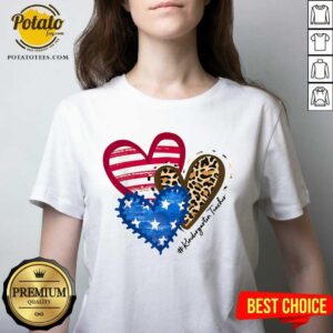 Alternative view of American Flag Leopard Heart Kindergarten Teacher Shirt