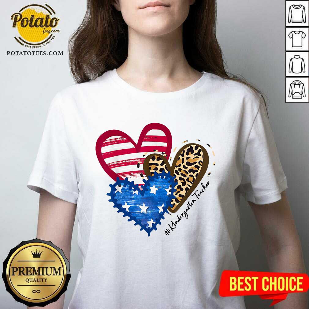 American Flag Leopard Heart Kindergarten Teacher Shirt - Image 2