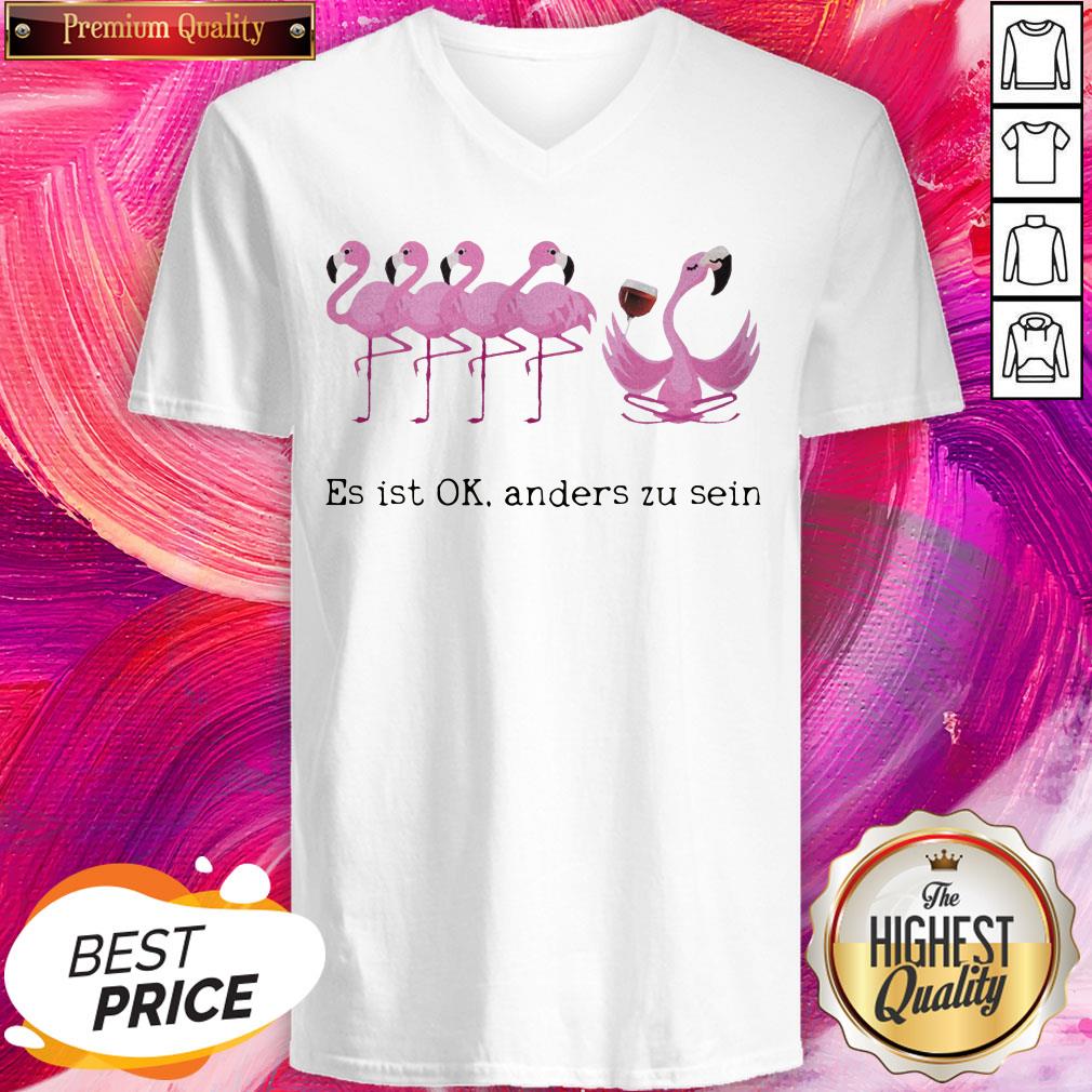 Lovely Flamingo Wine Es Ist Ok Anders Zu Sein Shirt - Image 2