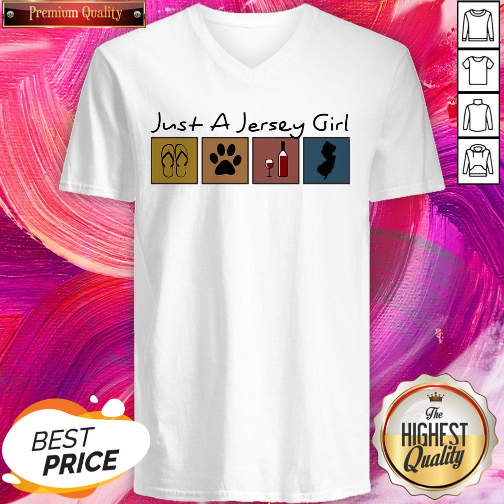 Nice Just A Jersey Girl Flip Flop Cat Paw Wine Shirt - Image 2