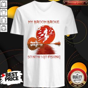 Alternative view of Perfect My Broom Broke So Now I Go Fishing Lady Sunset Shirt