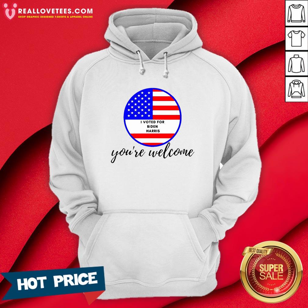 Hot I Voted For Biden Harris 2020 You’re Welcome American Flag Shirt - Image 4