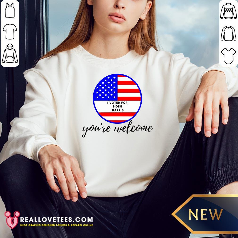 Hot I Voted For Biden Harris 2020 You’re Welcome American Flag Shirt - Image 3