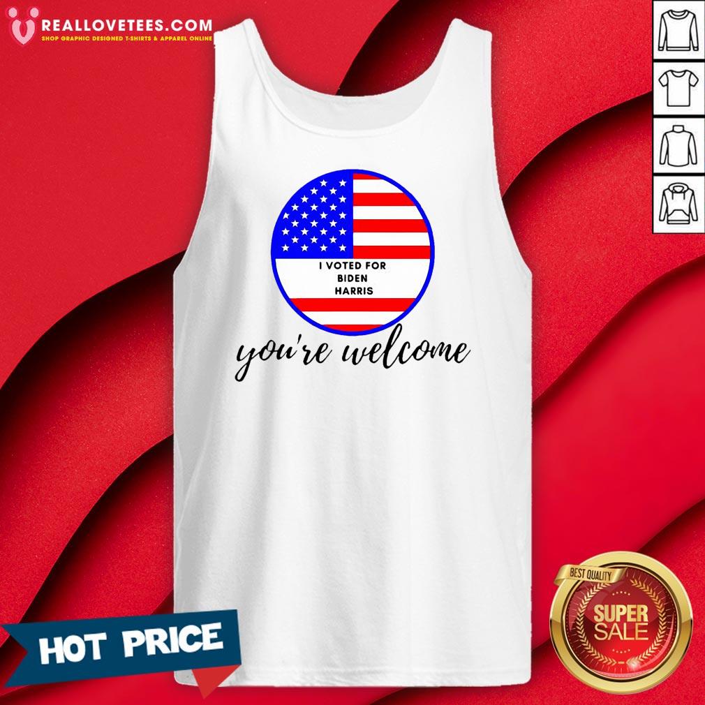 Hot I Voted For Biden Harris 2020 You’re Welcome American Flag Shirt - Image 2