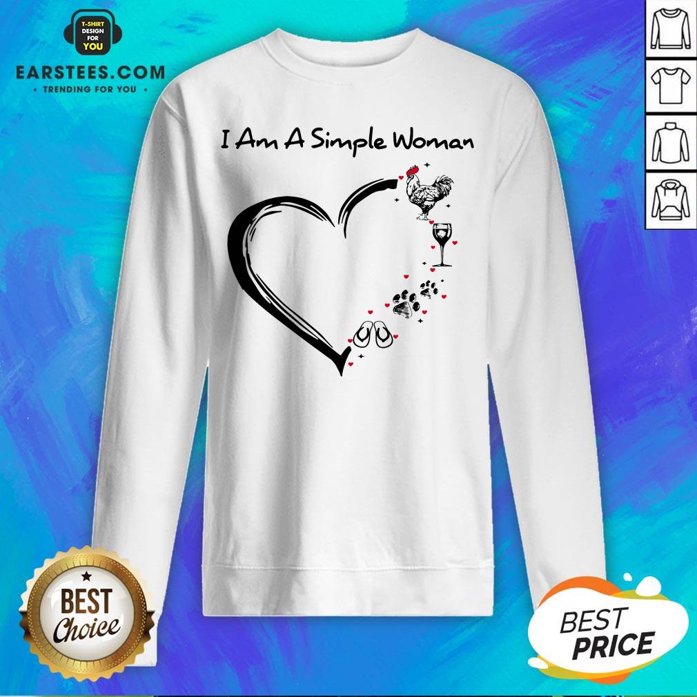 I Am A Simple Woman Heart Chicken Wine Dog Paw And Flip Flop Shirt - Image 2