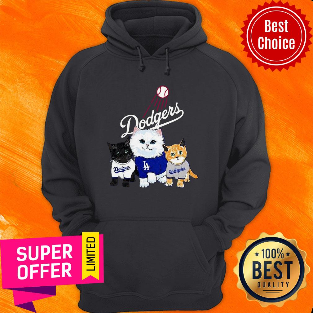 Funny Three Cat Black White And Yellow Los Angeles Dodgers Shirt - Image 2