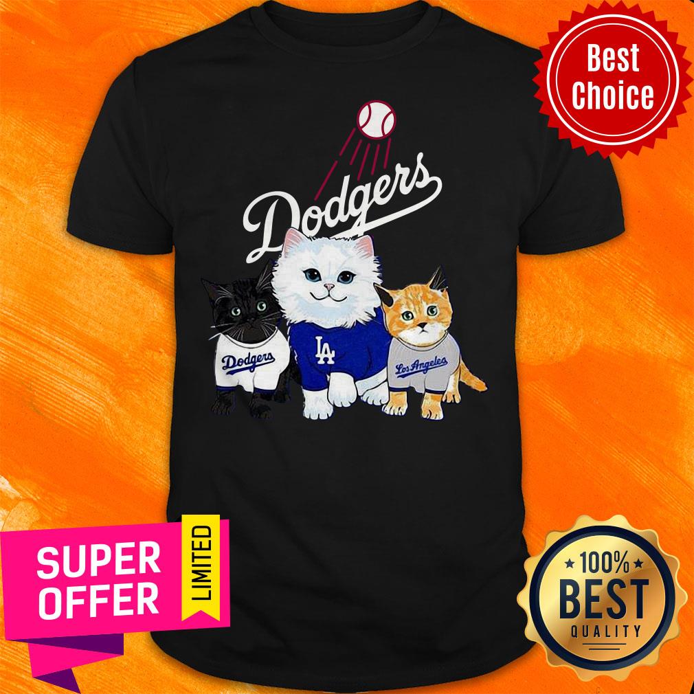 Funny Three Cat Black White And Yellow Los Angeles Dodgers Shirt