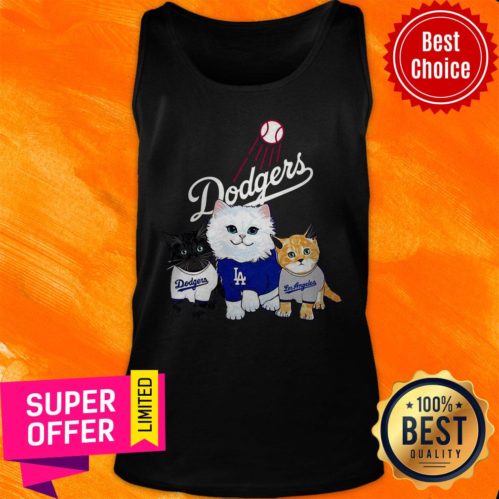 Funny Three Cat Black White And Yellow Los Angeles Dodgers Shirt - Image 4