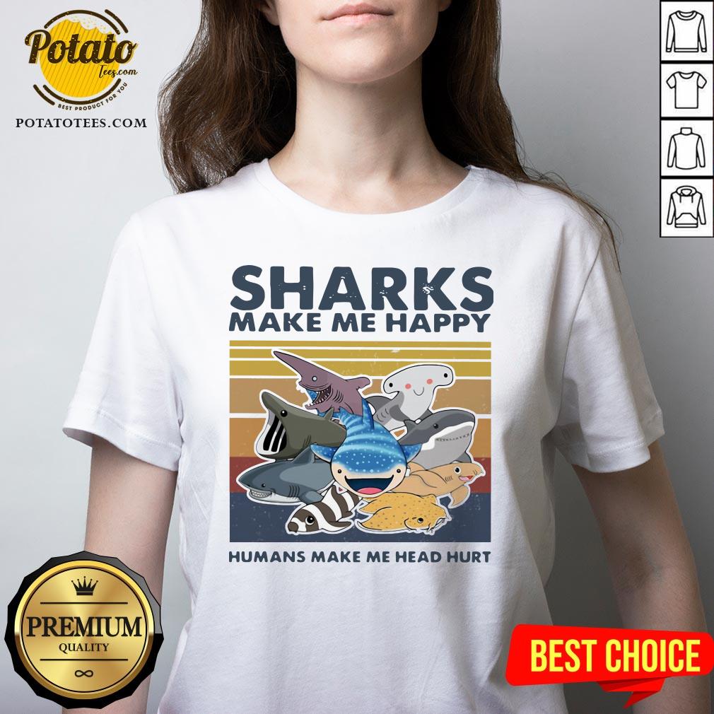 Pretty Sharks Make Me Happy Humans Make Me Head Hurt Vintage Shirt - Image 2