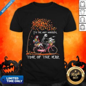 Jack Skellington Sally And Zero Riding Bicycle It's The Most Wonderful Time Of The Year Shirt